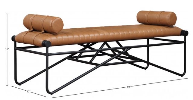 Meridian Furniture Gatsby Cognac/Matte Black Vegan Leather Bench-3