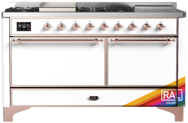 Ilve® Majestic III 60'' Custom Pro Style Dual Fuel Liquid Propane Range with Solid Door and Copper Trim-0