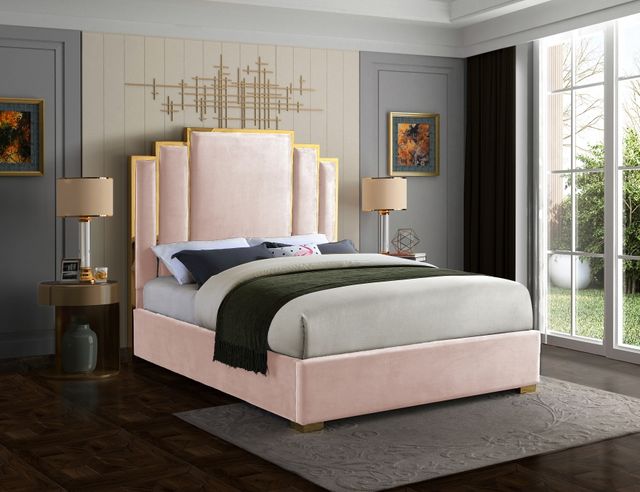 Meridian Furniture Hugo Pink Velvet King Bed-2