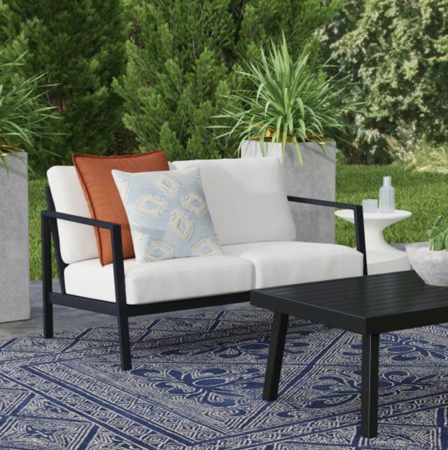 Linon Alora White/Black Aluminum/Fabric Outdoor Loveseat-1