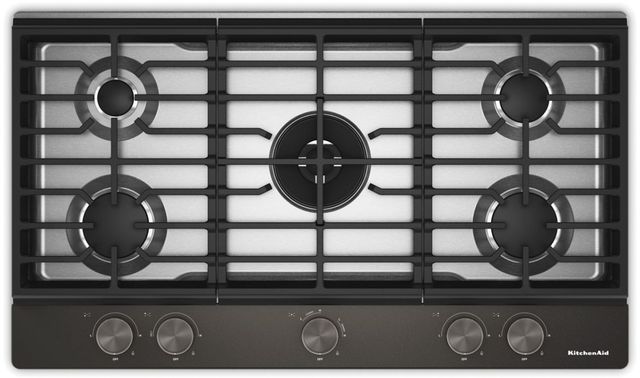KitchenAid® 36" Black Ore Gas Cooktop with 5 Burners and Integrated Wok Grate-0