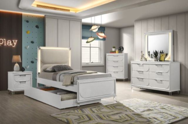 Furniture of America® Lareina 4-Piece Pearl White Twin Bedroom Set-2