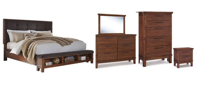 Signature Design by Ashley® Ralene 5-Piece Medium Brown Queen Upholstered Panel Bed Set-0