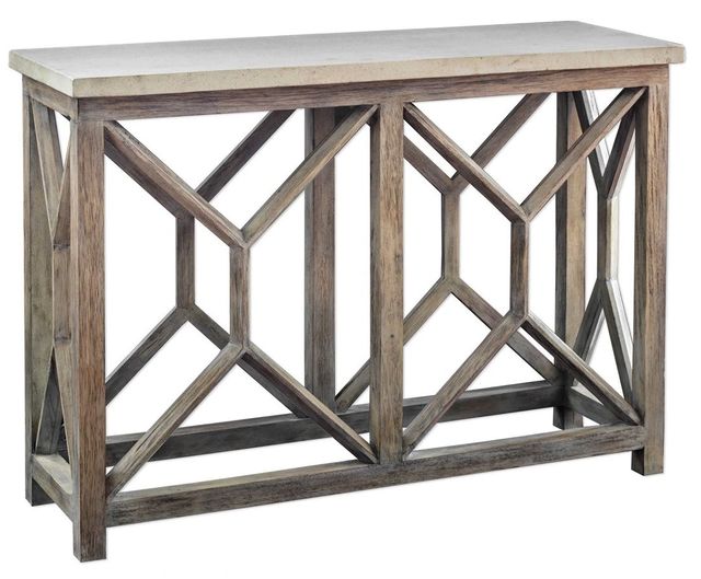 Uttermost® Catali Ivory Limestone Top Console Table with Warm Oatmeal Wash Base-0
