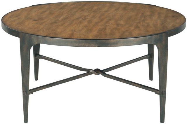 Hammary® Olmsted Rustic Oak Round Coffee Table with Black Base-2