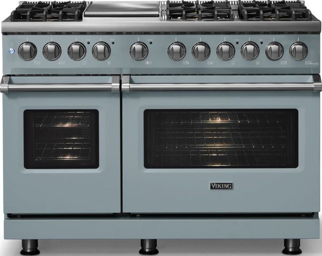 Viking® 5 Series 48" Novembery Sky Pro Style Dual Fuel (NG) Range with Polished Chrome Trim-2