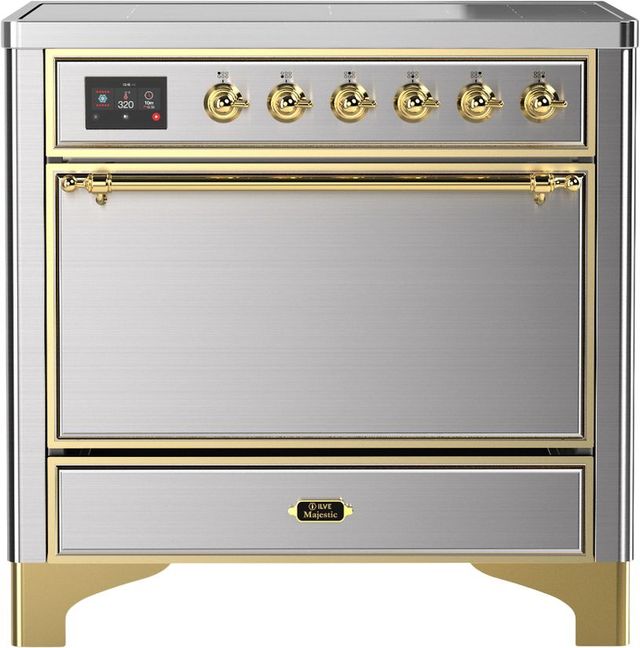 Ilve® Majestic III 36" Stainless Steel Pro Style Induction Range with Solid Door and Brass Trim-0