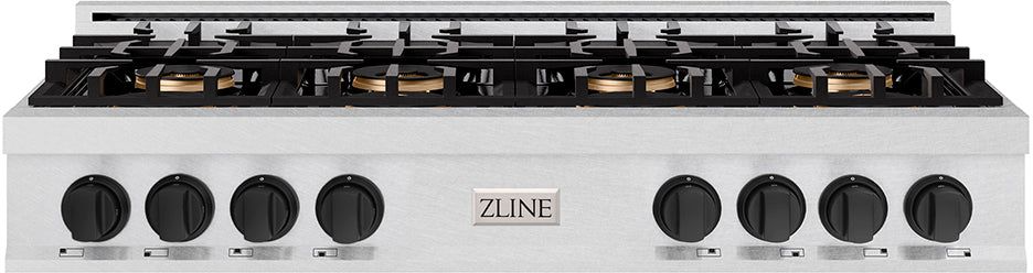 ZLINE Autograph Edition 48 in. Classic Gas Rangetop with 8 Burner DuoPro™ Cooktop in Satin Stainless Steel and Matte Black Accents (PCRTSZ-48-MB)