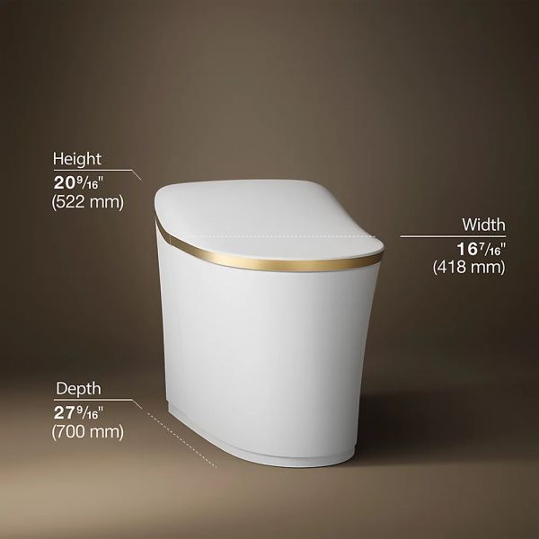 KOHLER® Eir® White 1-Piece Elongated Smart Toilet, Dual-Flush with Moderne Brushed Brass-4