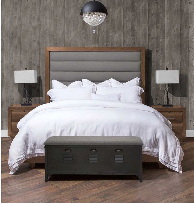 Michael Amini® Brooklyn Walk Burnt Umber/Gray Eastern King Upholstered Panel Bed-1