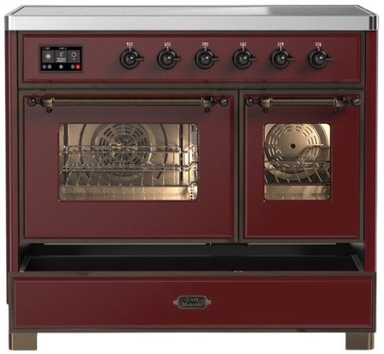 Ilve® Majestic III 40" Burgundy Pro Style Induction Range with Triple Glass Door and Burnished Trim-2