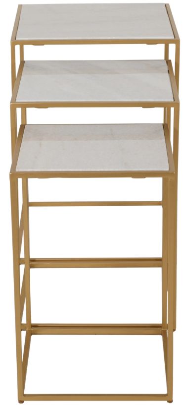 Jofran Inc. Oliver 3-Piece White Nesting Table with Gold Base Set-4