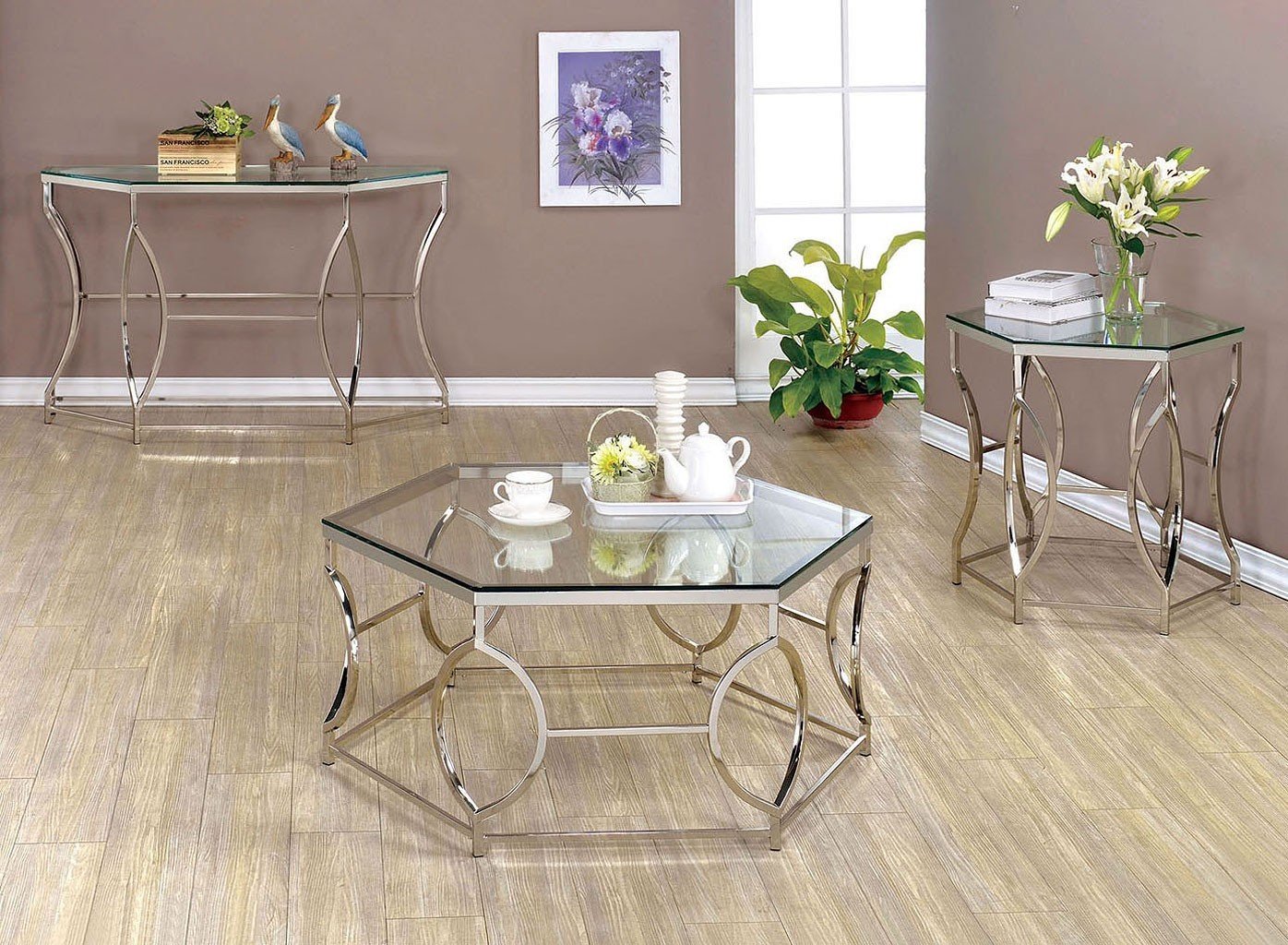 Furniture of America Zola Glass Top End Table with Chrome Frame - Thumbnail 2