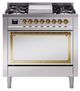 Ilve® Nostalgie II Noblesse 36'' Stainless Steel Pro Style Dual Fuel Range with Brass Trim-0