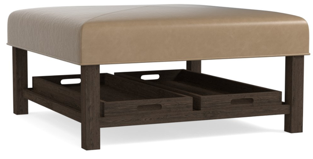 Bassett® Furniture Lori Sable Leather Square Ottoman with Trays-0