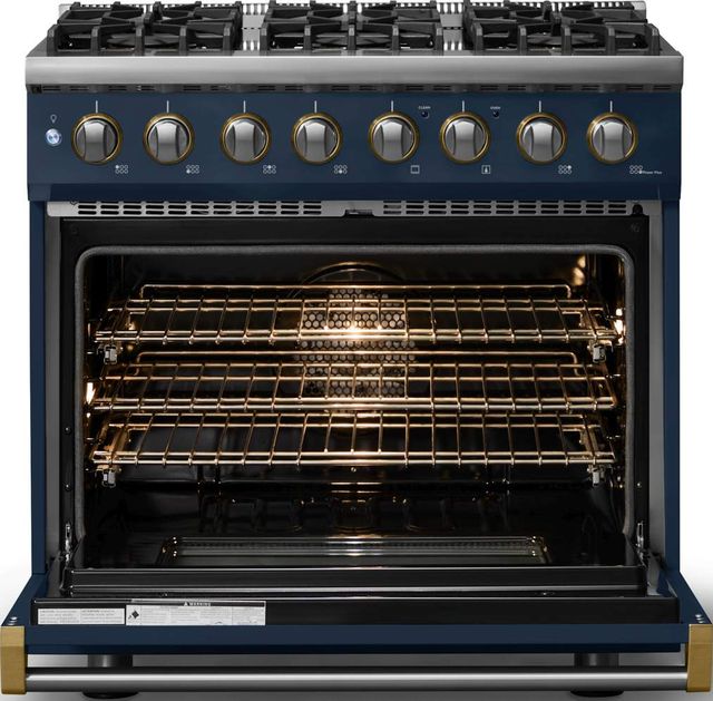 Viking® 5 Series 36" Slate Blue Pro Style Dual Fuel (NG) Range with Brushed Brass Trim-1
