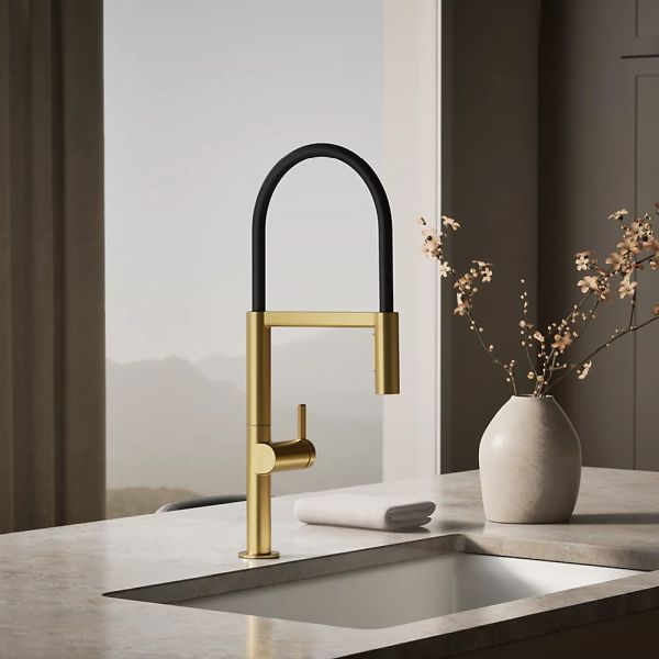 KOHLER® Components® Vibrant Brushed Moderne Brass Semi-Professional Kitchen Sink Faucet with 2-Function Sprayhead-1