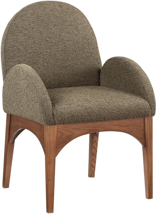 Meridian Furniture Waldorf Olive/Brown Boucle Upholstered Dining Arm Chair-0