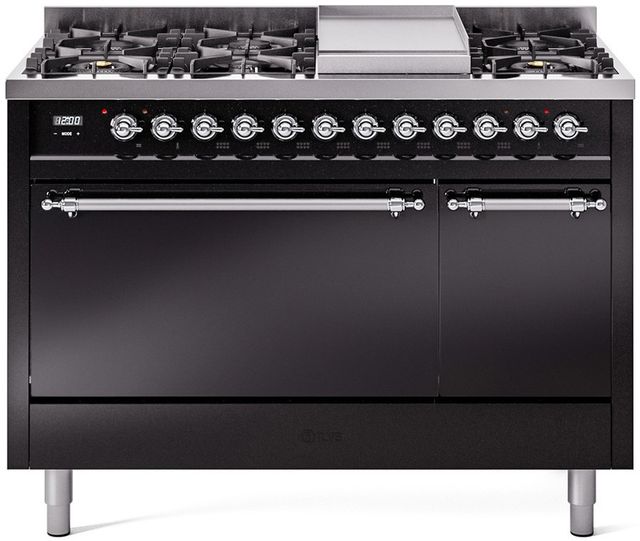 Ilve® Nostalgie II Series 48" Glossy Black Pro Style Dual Fuel Range-0