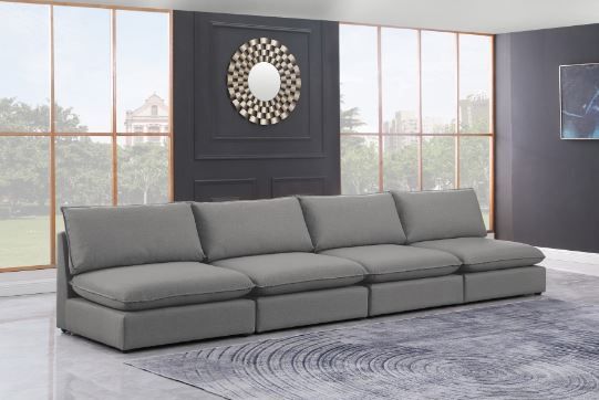 Meridian Furniture Mackenzie Grey 160" Linen Fabric Armless Modular Sofa-2