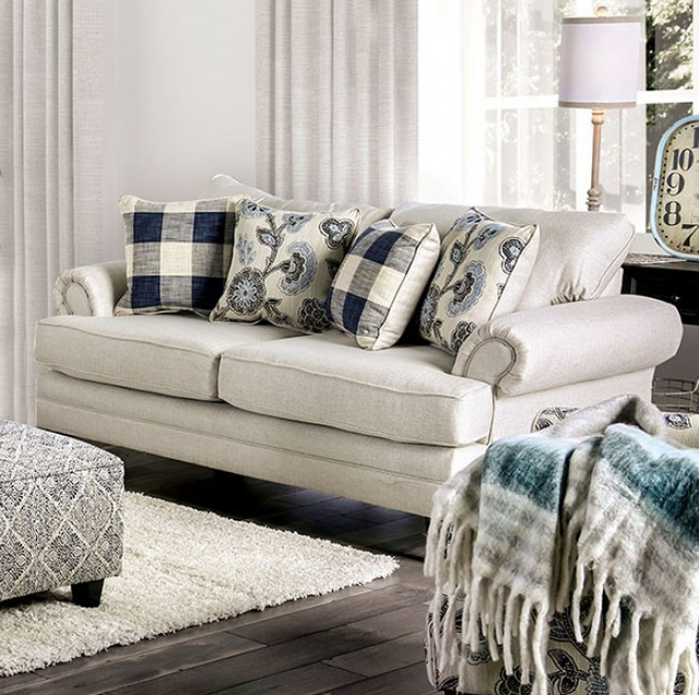 Furniture of America® Nash Ivory Sofa and Loveseat-2