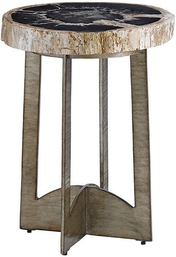 Lexington Home Laurel Canyon Cross Creek Black Accent Table with Burnished Silver Leaf Base-0