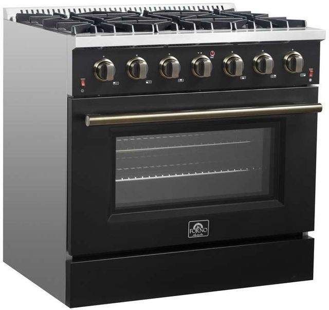 FORNO® Galiano 36" Stainless Steel Pro Style Gas Range with Black Door and Antique Brass Accents-2