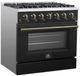 FORNO® Galiano 36" Stainless Steel Pro Style Gas Range with Black Door and Antique Brass Accents-2