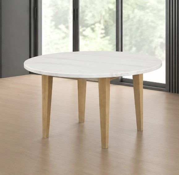 New Classic® Home Furnishings Essence White Marble Round Table Top with Natural Base-1