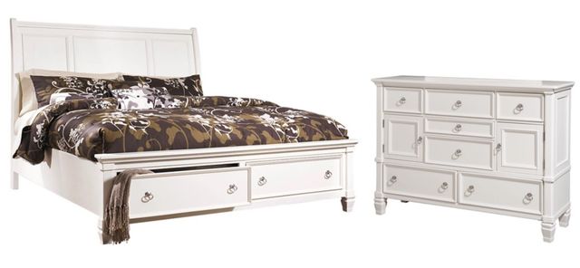 Millennium® by Ashley® Prentice 2-Piece White Queen Sleigh Storage Bed Set-1