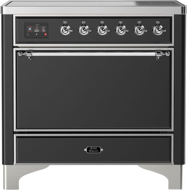 Ilve® Majestic III 36" Graphite Matte Pro Style Induction Range with Solid Door and Chrome Trim-0
