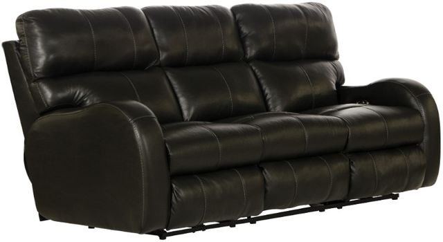 Catnapper® Angelo Black Leather Power Lay Flat Reclining Sofa with Power Adjustable Headrest-0