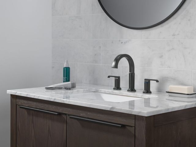 Delta Tetra™ Matte Black 2-Handle Widespread Arched Bathroom Faucet-2