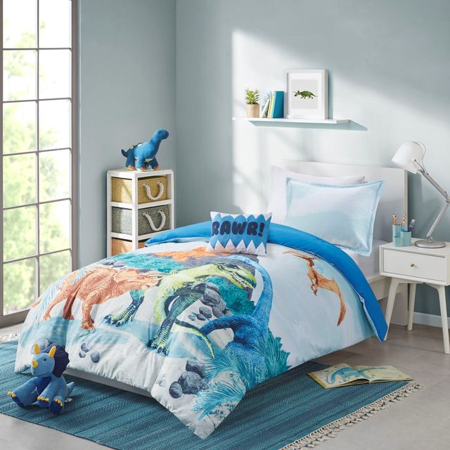 Olliix by Mi Zone Kids Tucker Dinosaur Printed Blue Twin Comforter Set-0