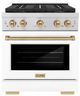 ZLINE Autograph Edition Paramount 30" 4.2 Cu. Ft. Satin Stainless Steel Gas Range with 4 Burner DuoPro™ Cooktop and Convection Gas Oven with White Matte Door and Champagne Bronze Accents-0