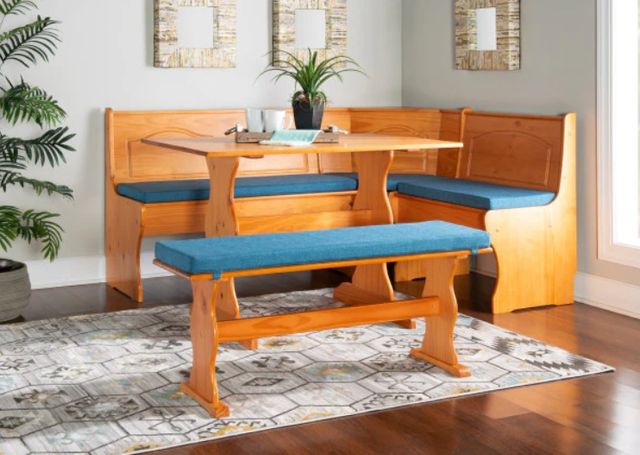 Linon Chelsea 3-Piece Blue/Honey Nook Dining Set with Cushion-3