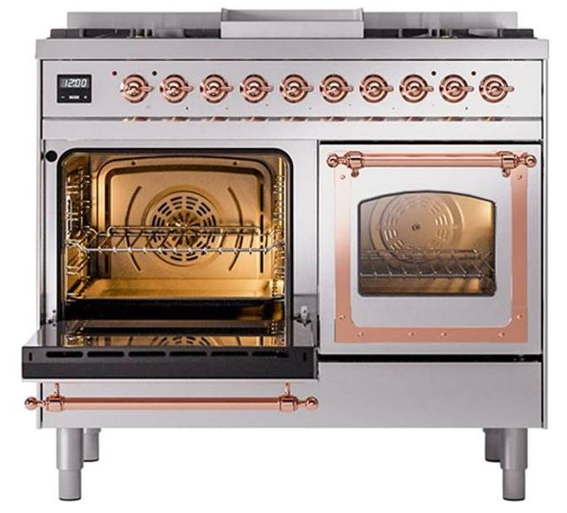 Ilve® Nostalgie II Noblesse 40'' Stainless Steel Pro Style Dual Fuel Range with Copper Trim-3