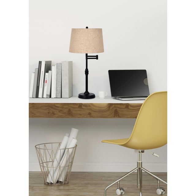 Adesso® Aaron Beige Swing Arm Table Lamp-Antique Bronze-1
