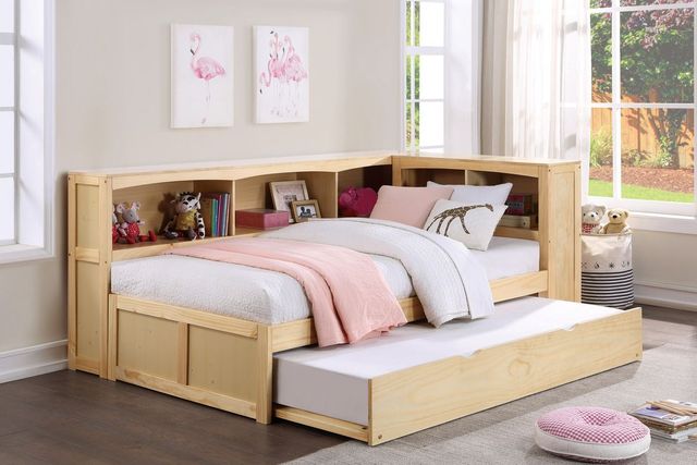 Homelegance® Bartly Natural Pine Youth Twin Bookcase Corner Bed with Twin Trundle-1