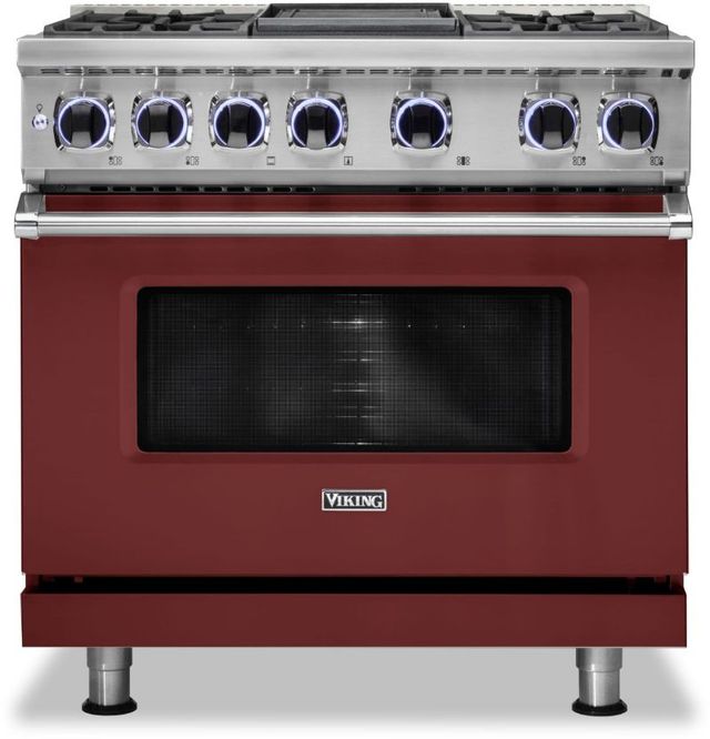 Viking® 7 Series 36" Reduction Red Pro Style Dual Fuel Natural Gas Range with 12" Reversible Griddle-0
