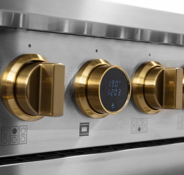 Kucht Professional KX Series 48" Stainless Steel Pro Style Dual Fuel Range with Gold Accents and Kucht Horus Thermostat-3