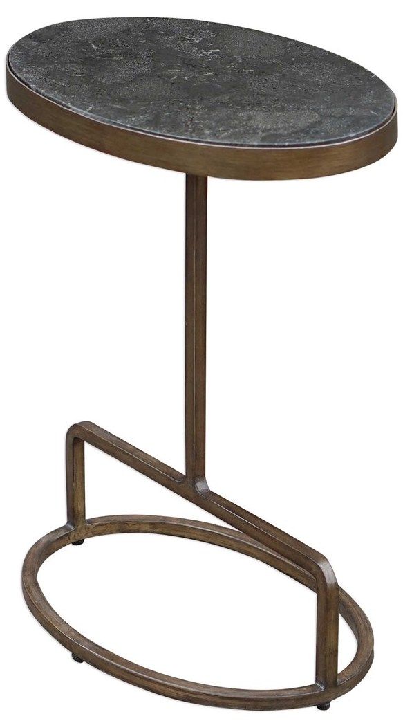 Uttermost® Jessenia Dark Gray Bluestone Top Accent Table with Antiqued Brushed Gold Base-3