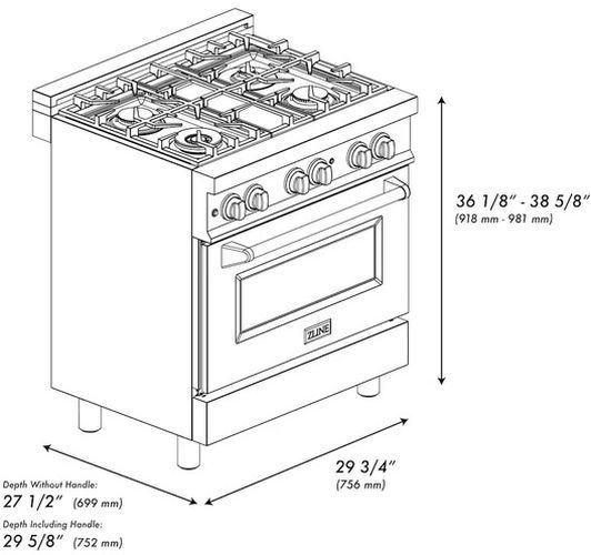 ZLINE 30" Stainless Steel Pro Style Dual Fuel Range with Black Matte Door-3