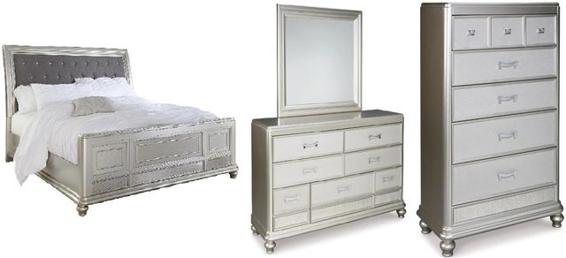 Signature Design by Ashley® Coralayne 4-Piece Silver California King Sleigh Bed Set-0