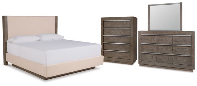 Benchcraft® Anibecca 4-Piece Weathered Gray King Panel Bed Set-0