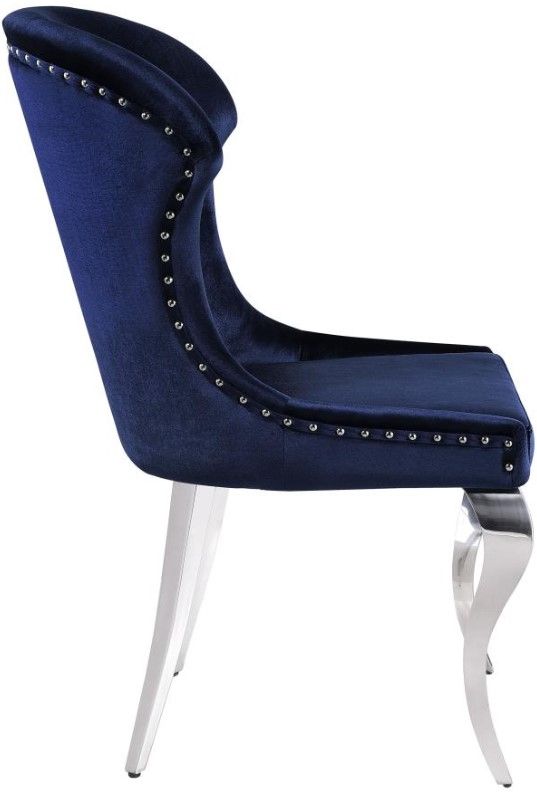 Coaster® Cheyanne 2-Piece Ink Blue/Polished Chrome Upholstered Dining Side Chair Set-3