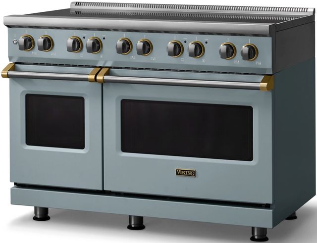 Viking® 5 Series 48" Novembery Sky Pro Style Induction Range with Brushed Brass Trim-2