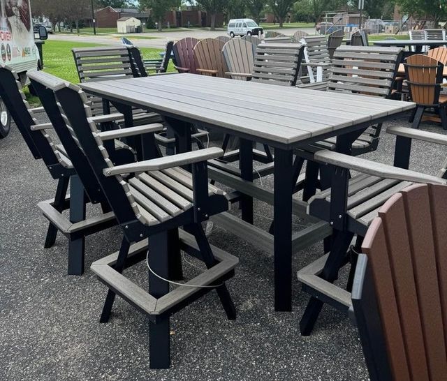 Creekside 7' Rectangle Bar Height Table with 6 Roll Back Swivel Bar Chairs, woodgrain-0