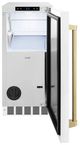 ZLINE Autograph Edition Touchstone 15" 66 lb. Stainless Steel Gourmet Ice Maker with Drain Pump and White Matte Door with Champagne Bronze Handle-2