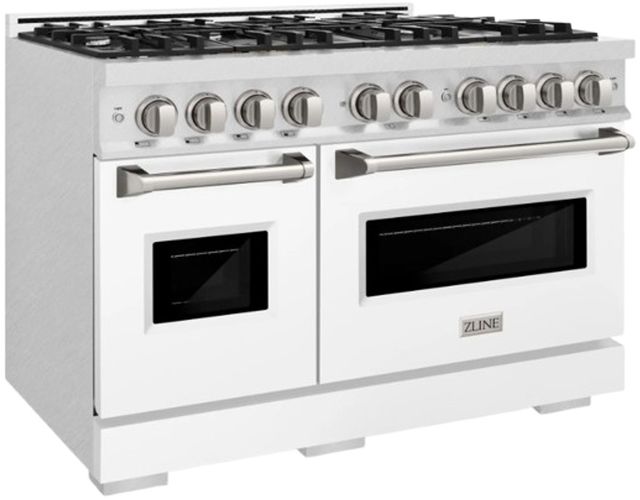 ZLINE Classic Series 48" Satin Stainless Steel Pro Style Dual Fuel Range with White Matte Door-2